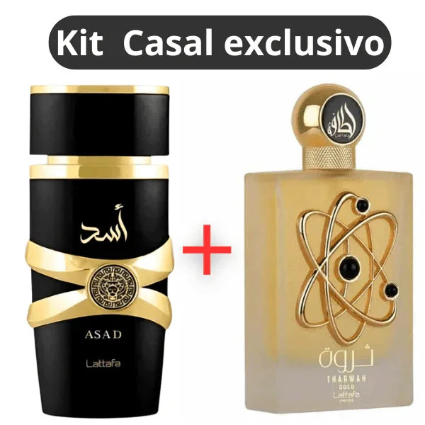 Kit Arabe Masculino Asad Lattafa + Arabe Feminino Tharwah Gold Lataffa (100ML) - Useizibr