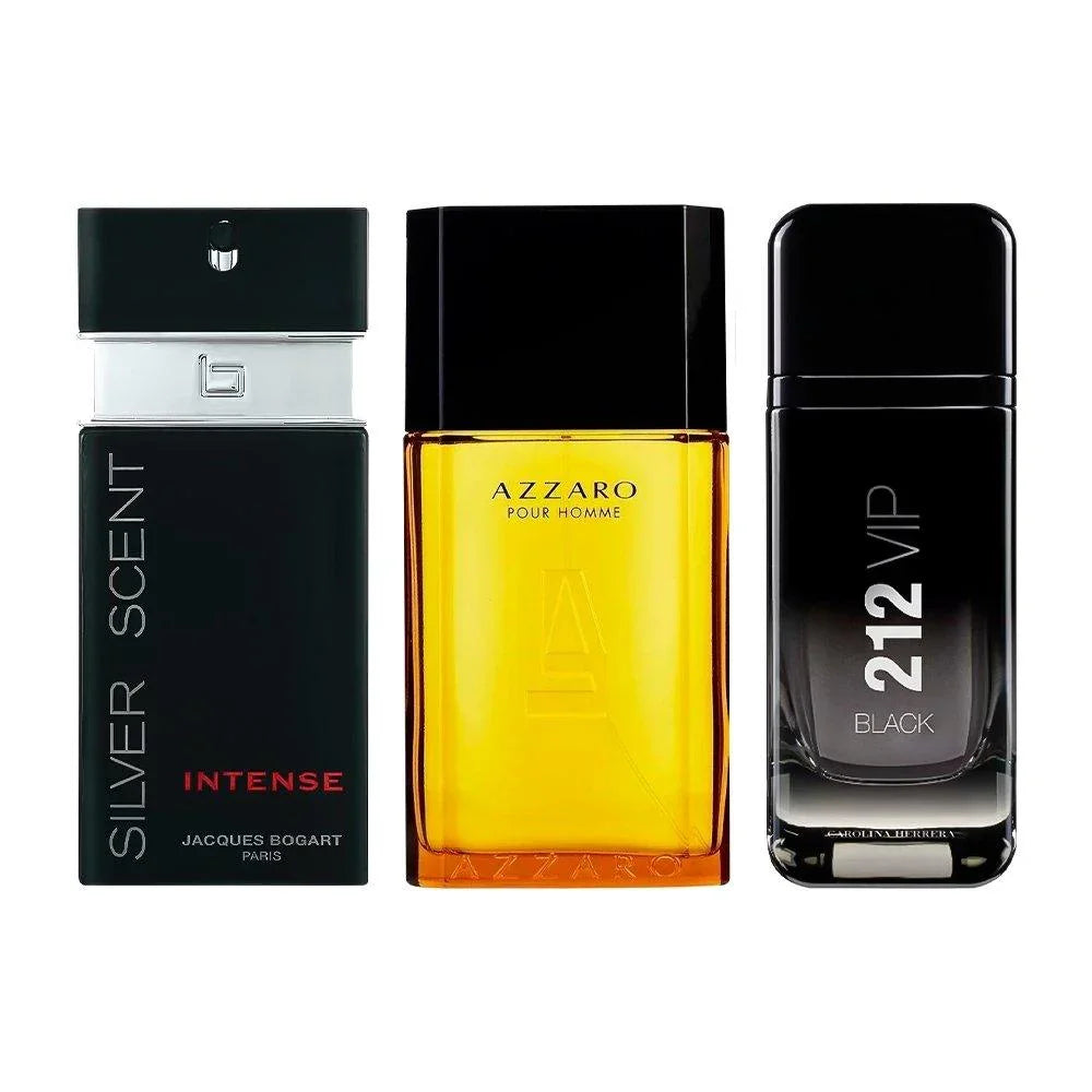 Combo de 3 Perfumes Masculinos - Silver Scent, Azzaro e 212 Black - Useizibr