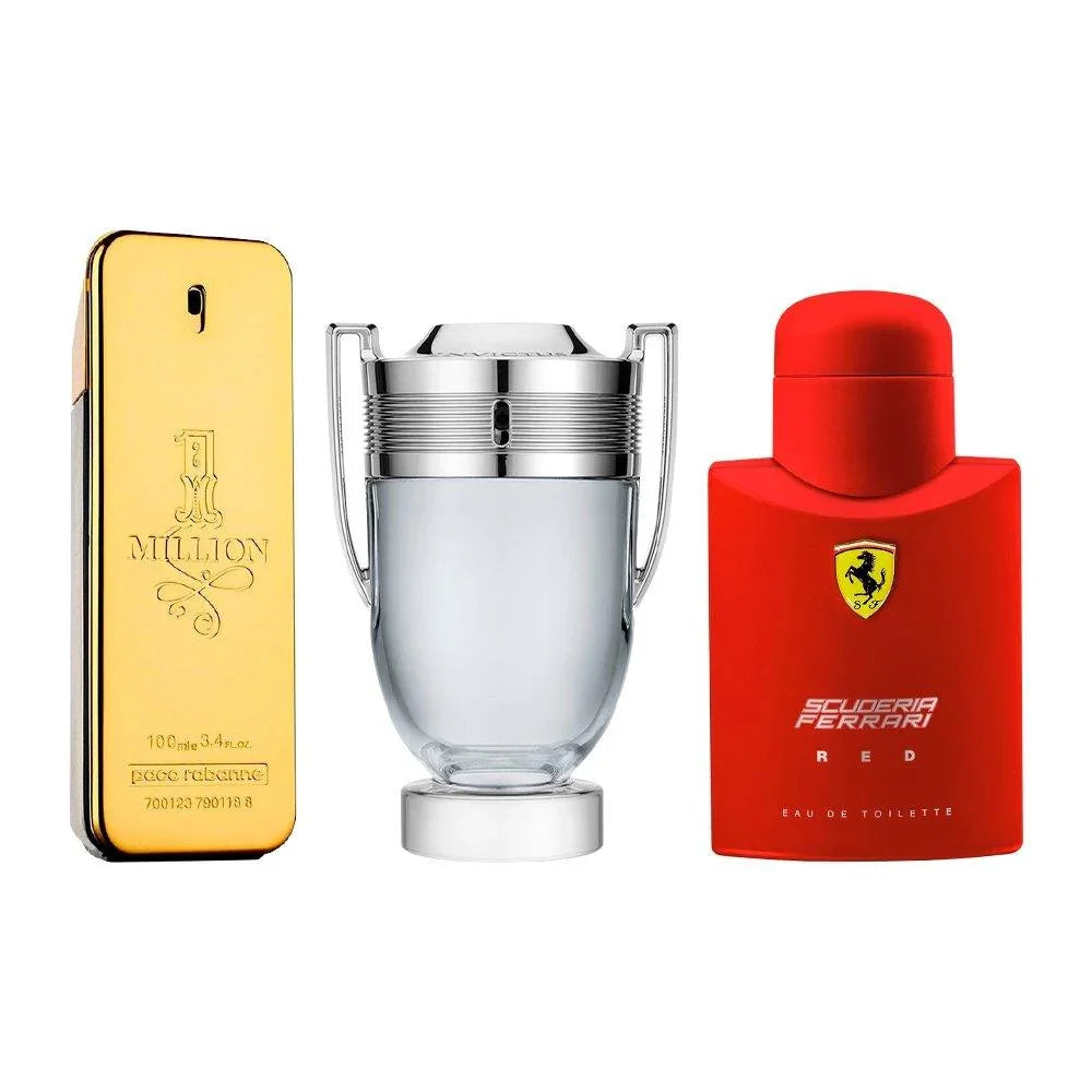 Combo de 3 Perfumes Masculinos - 1 Million, Invictus e Ferrari Red - Useizibr