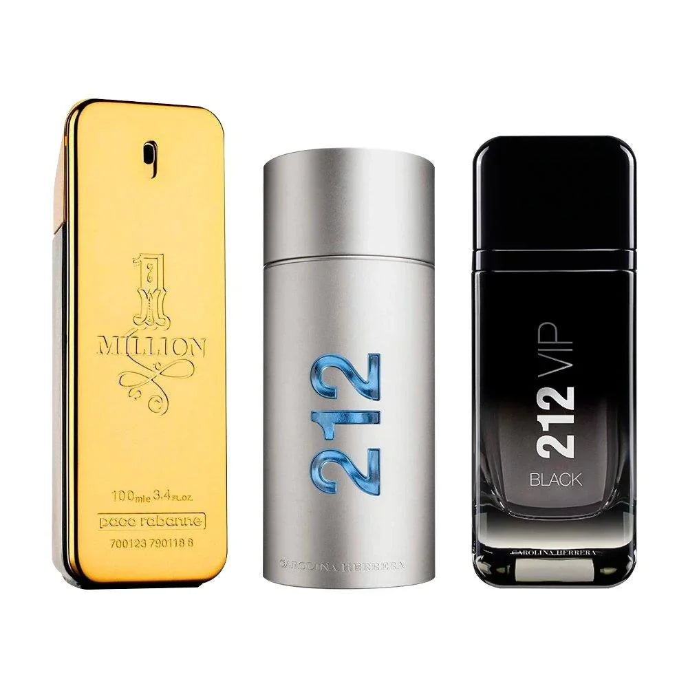 Combo Masculino com 3 Perfumes - 1 Million, 212 MEN e 212 Black - Useizibr