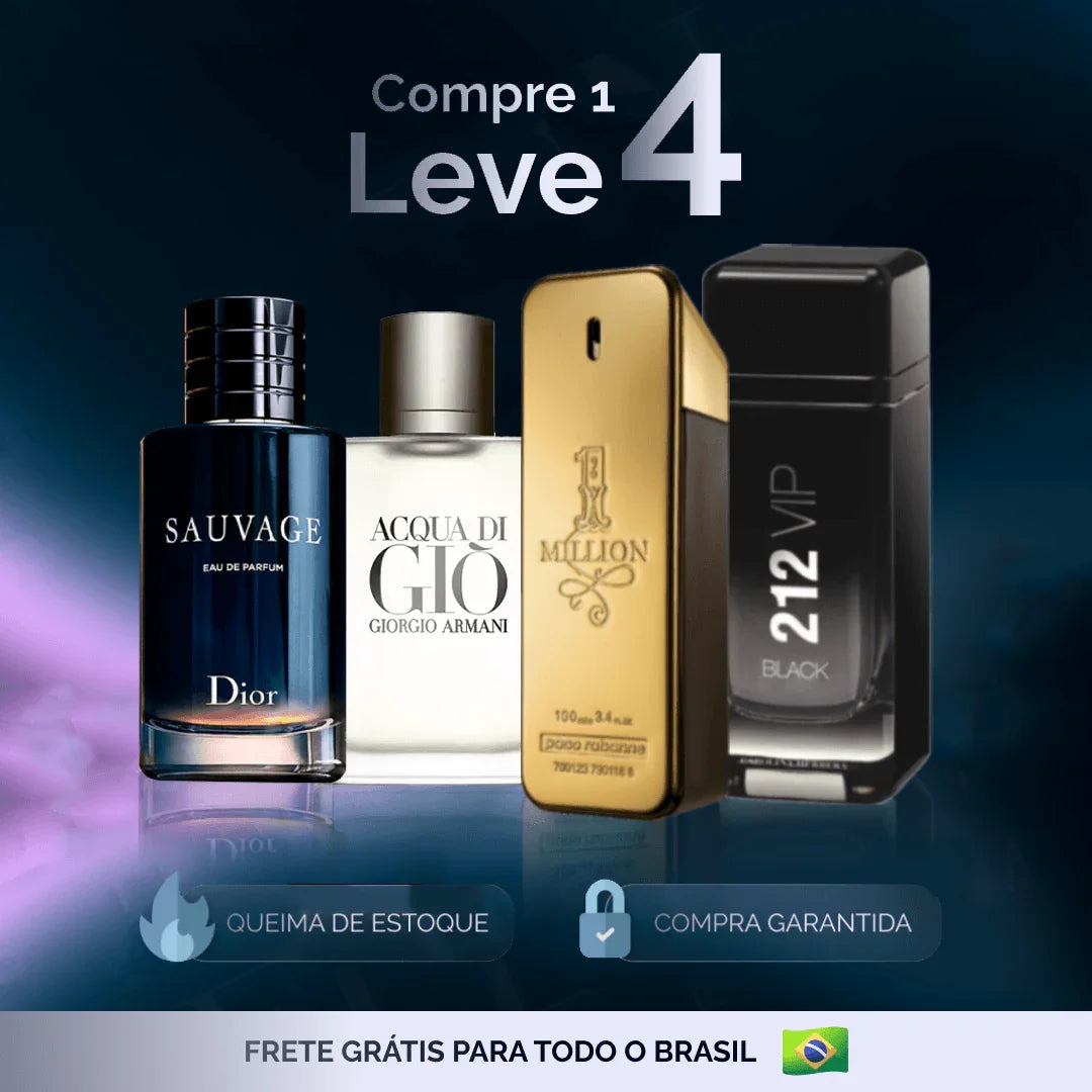 Kit 4 Perfumes Masculinos Importados (100ml) - 1 million, 212 vip, sauvage, acqua [QUEIMA DE ESTOQUE] - Useizibr