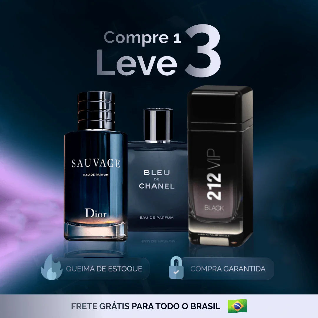 Kit 3 Perfumes Masculinos (100ml) - Sauvage | Bleu | 212 vip [QUEIMA DE ESTOQUE] - Useizibr